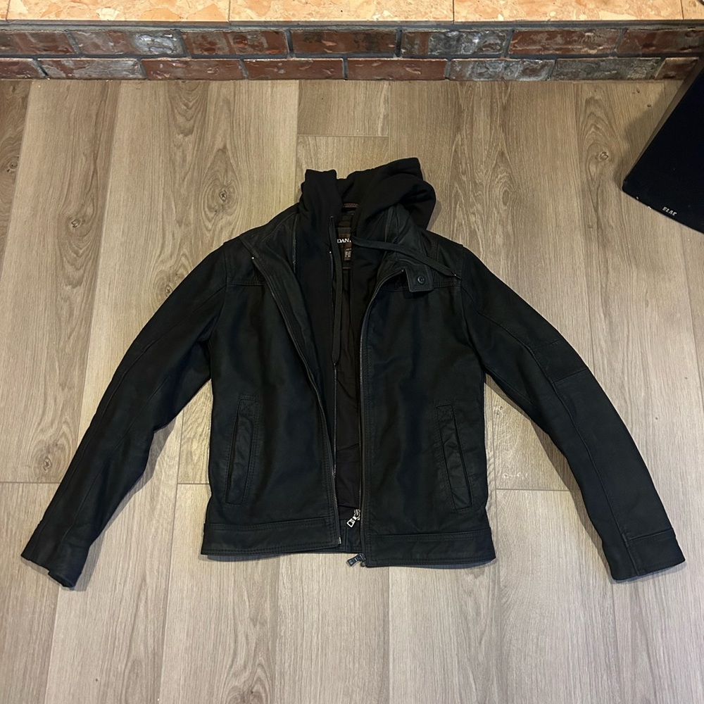 Black Men's Hooded Leather Jacket Danier